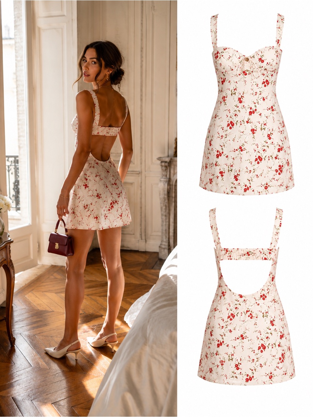 Rumored Loverboy Mini Dress Size XXS Red Vine Floral Corset Bustier Open Back
